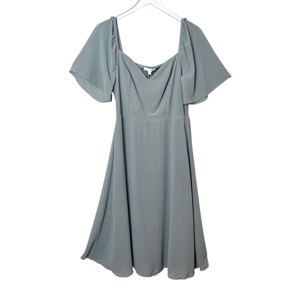 NEW Baltic Born Colette Dusty Blue Sweetheart Smocked Back Midi Dress Sz L - Picture 2 of 13